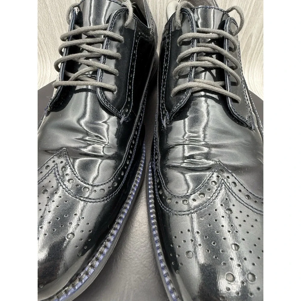 Cole Haan Grand OS Longwing Mens Size 12M Shiny Navy Blue Wingtip Oxfords C21023